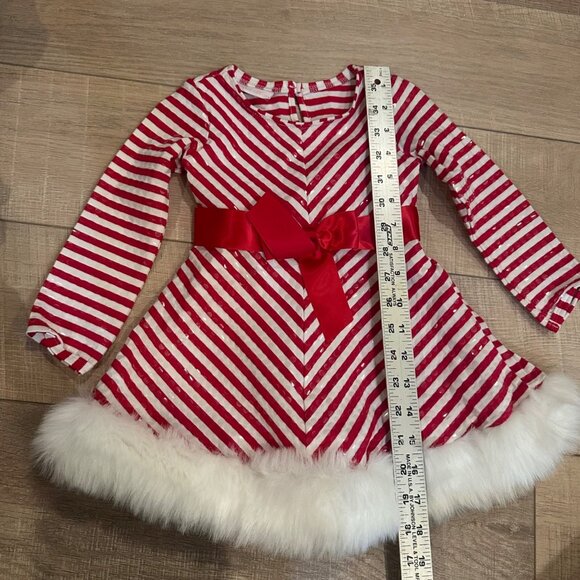 BONNIE BABY GIRLS 24 MONTH CANDY CANE STRIPE RED WHITE CHRISTMAS DRESS - Picture 4 of 7